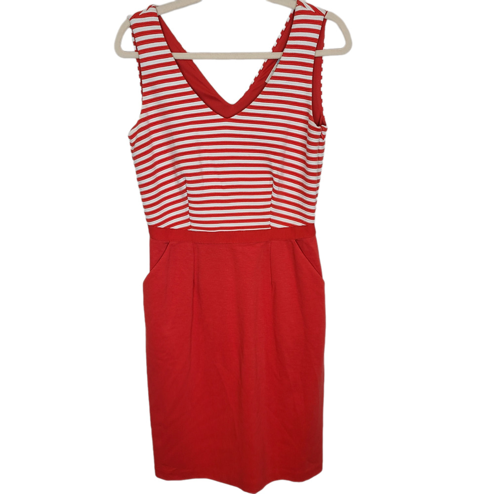 Boden Dress Knee Length Dress Sleeveless Dress For Womens 6R Red Striped Dress